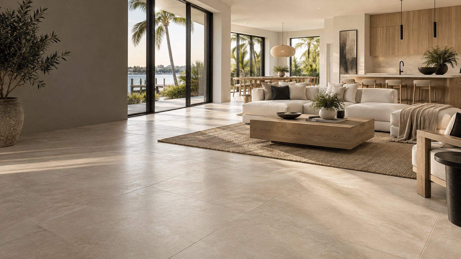 Elegant Florida home with large-format porcelain tile flooring